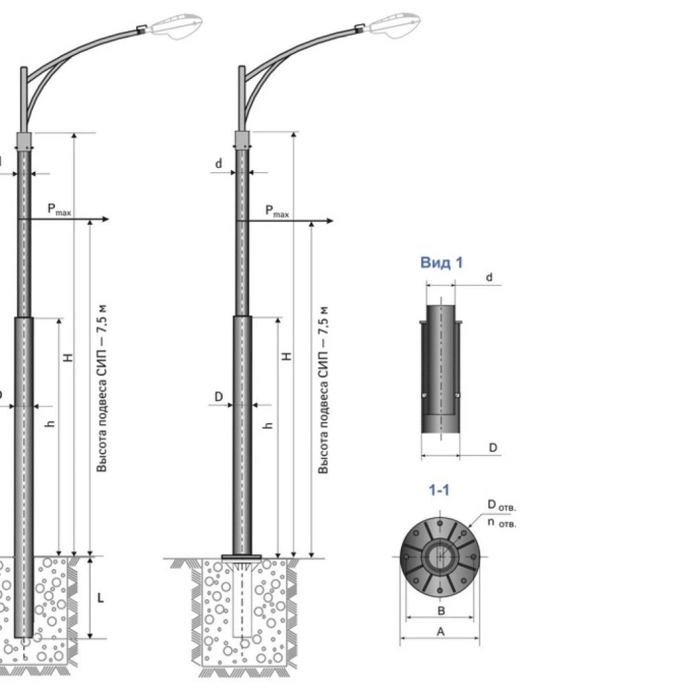 10 Meters Galvanized Lighting Pole Street Light Pole Steel Pipe Lamp Post